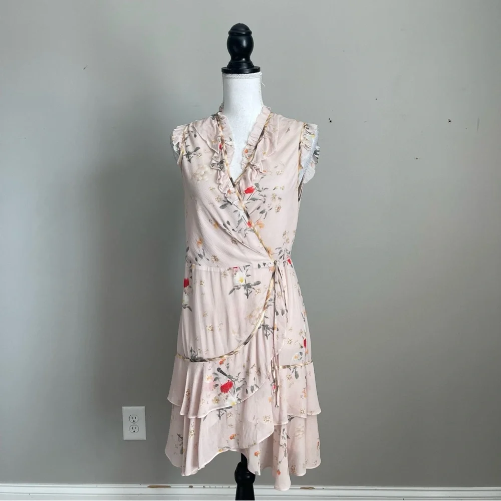 ALLSAINTS | Ari Kora Dusty Pink Floral Print Wrap Dress Sz 4 - Picture 2 of 11
